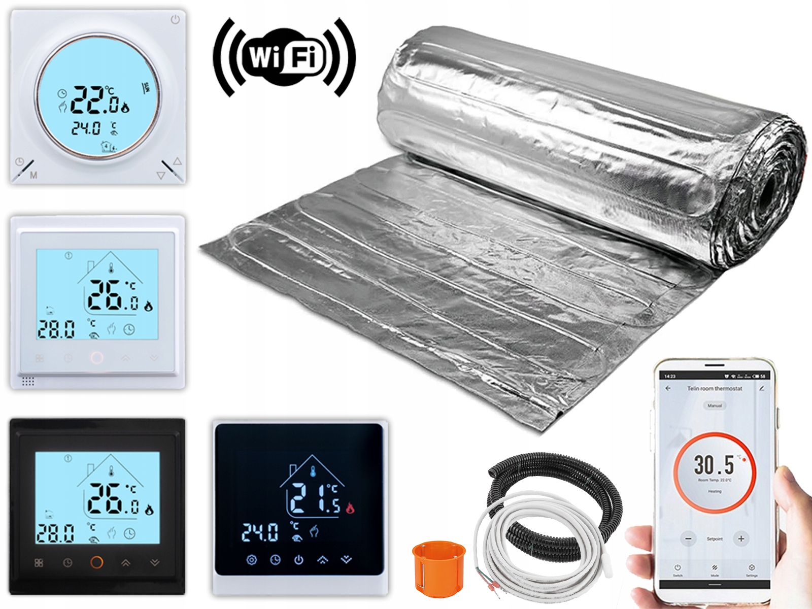 Set Vykurovacia rohož pod panely 7 m2 150 W/m2 14 mb regulátor Wi-fi