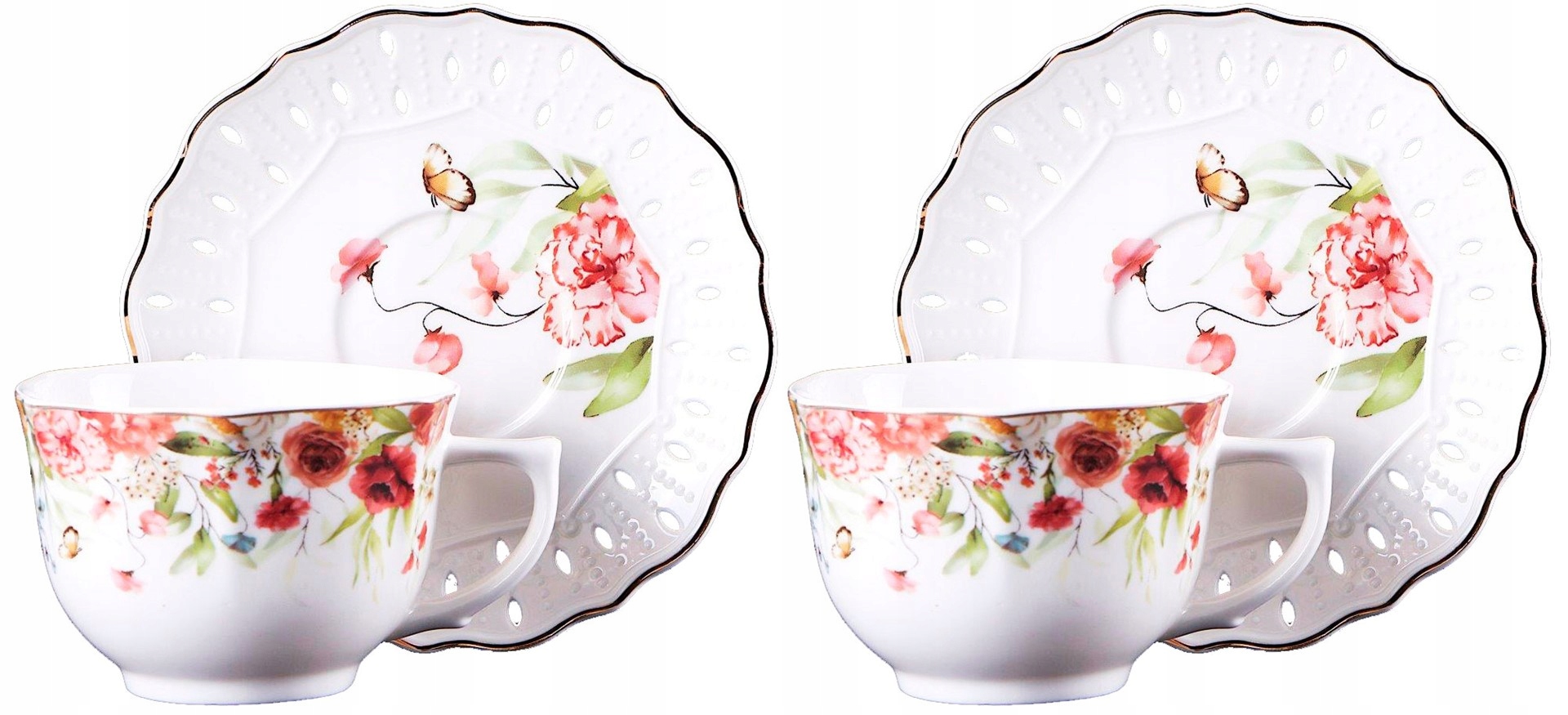 Sada porcelánových šálok 220 ml 2+2 s podšálkou Gabriele kvety