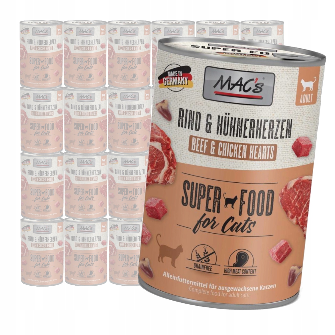 Levně MAC's Cat 24x400g Mokré Krmivo Pro Kočky Hovězí srdce Drůbeží