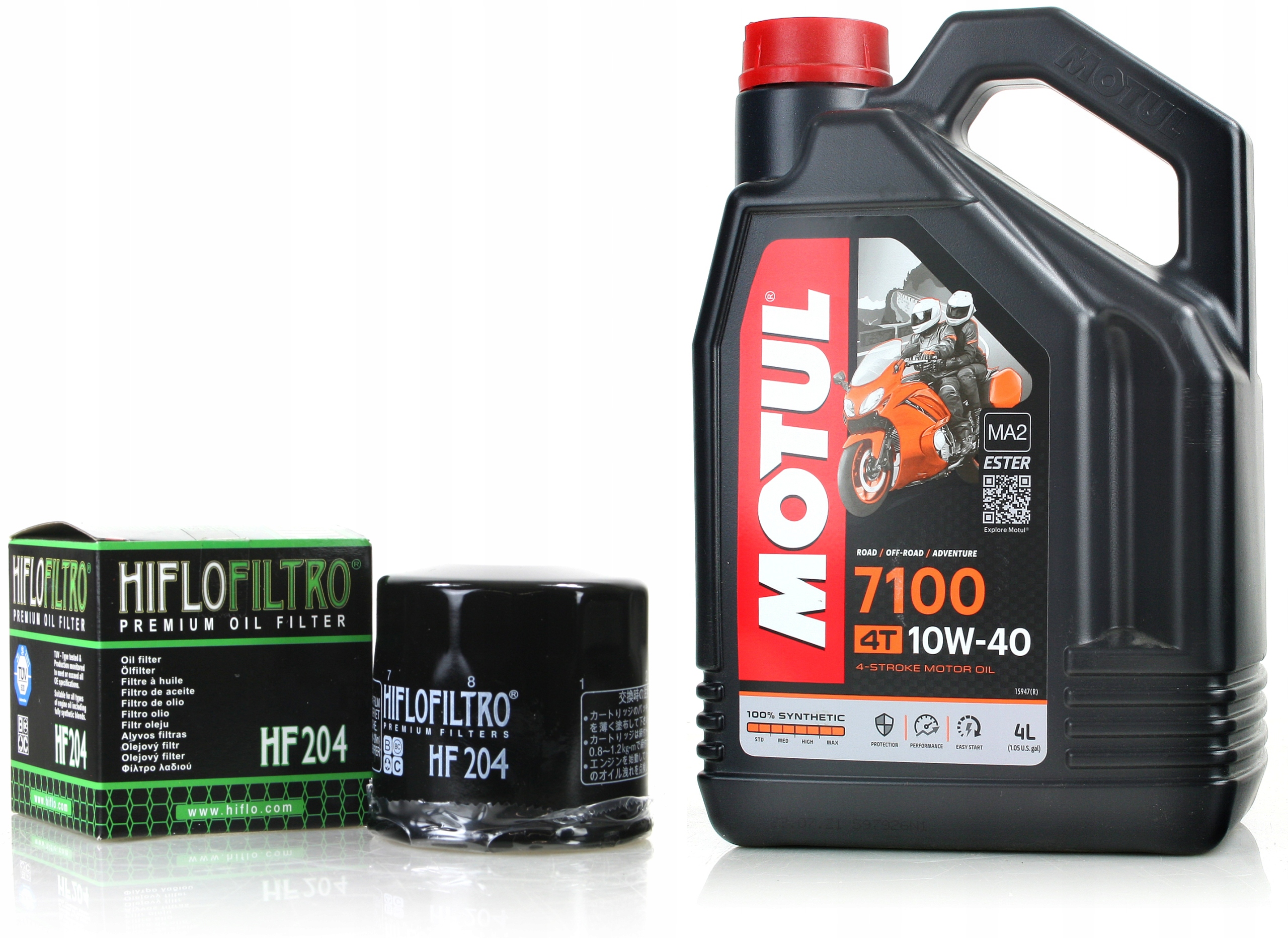 Olejový filter Hiflofiltro HF204 Yamaha Honda Triumph olej Motul 7100 10W40