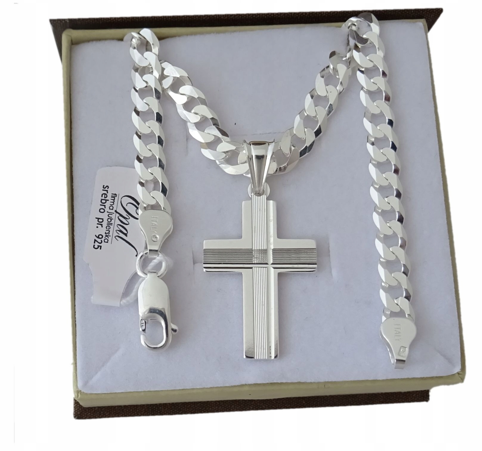 ŁAŃCUSZEK SREBRNY 925 MĘSKI 60 CM KRZYŻYK + GRAWER