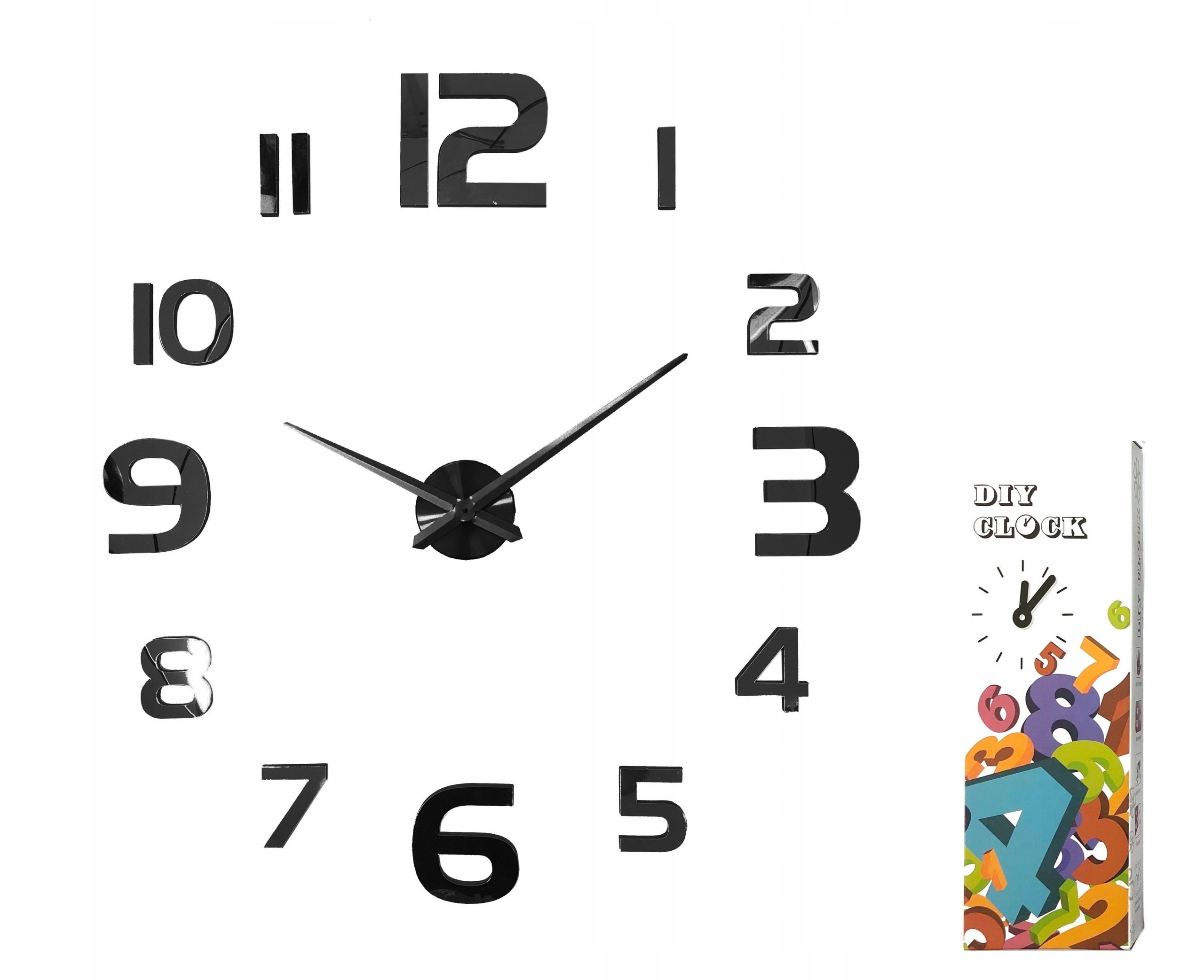 ZEGAR 3D ŚCXIENNY NAKLEJANY NOWOCZESNY LUSTRO XXL Zasilanie baterie