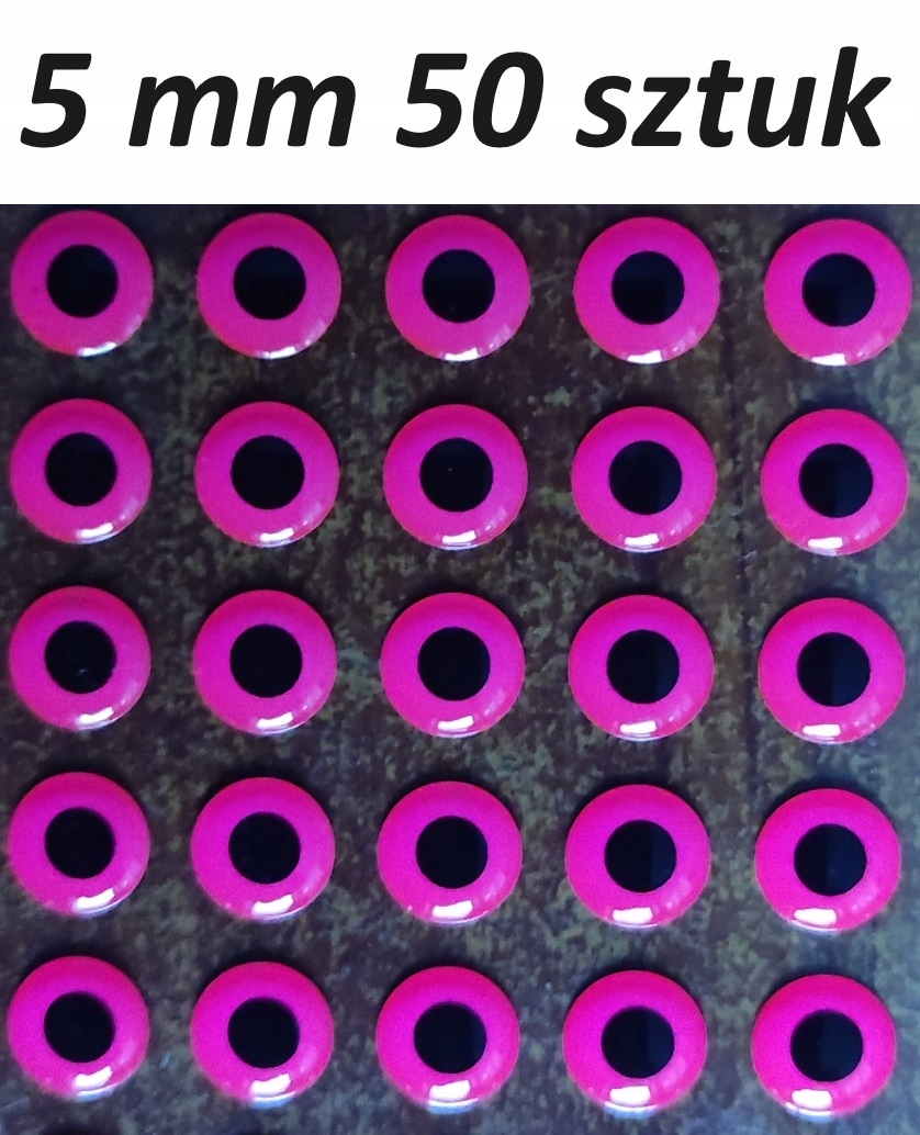 Oczy 3D Różowe (fluo) 5 mm 50 sztuk