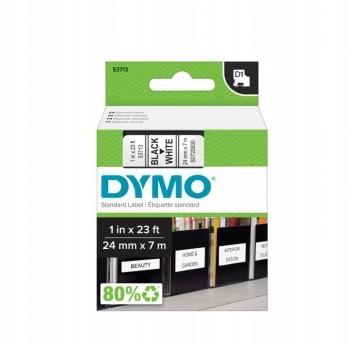 Taśma Dymo D1 24 mm x 7 m czarny na białym tle