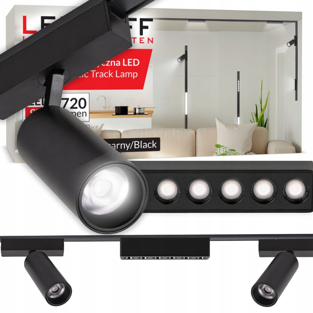 Magnetické kolejnicové osvětlení Set lišta 1m 3x reflektor lampa Černá