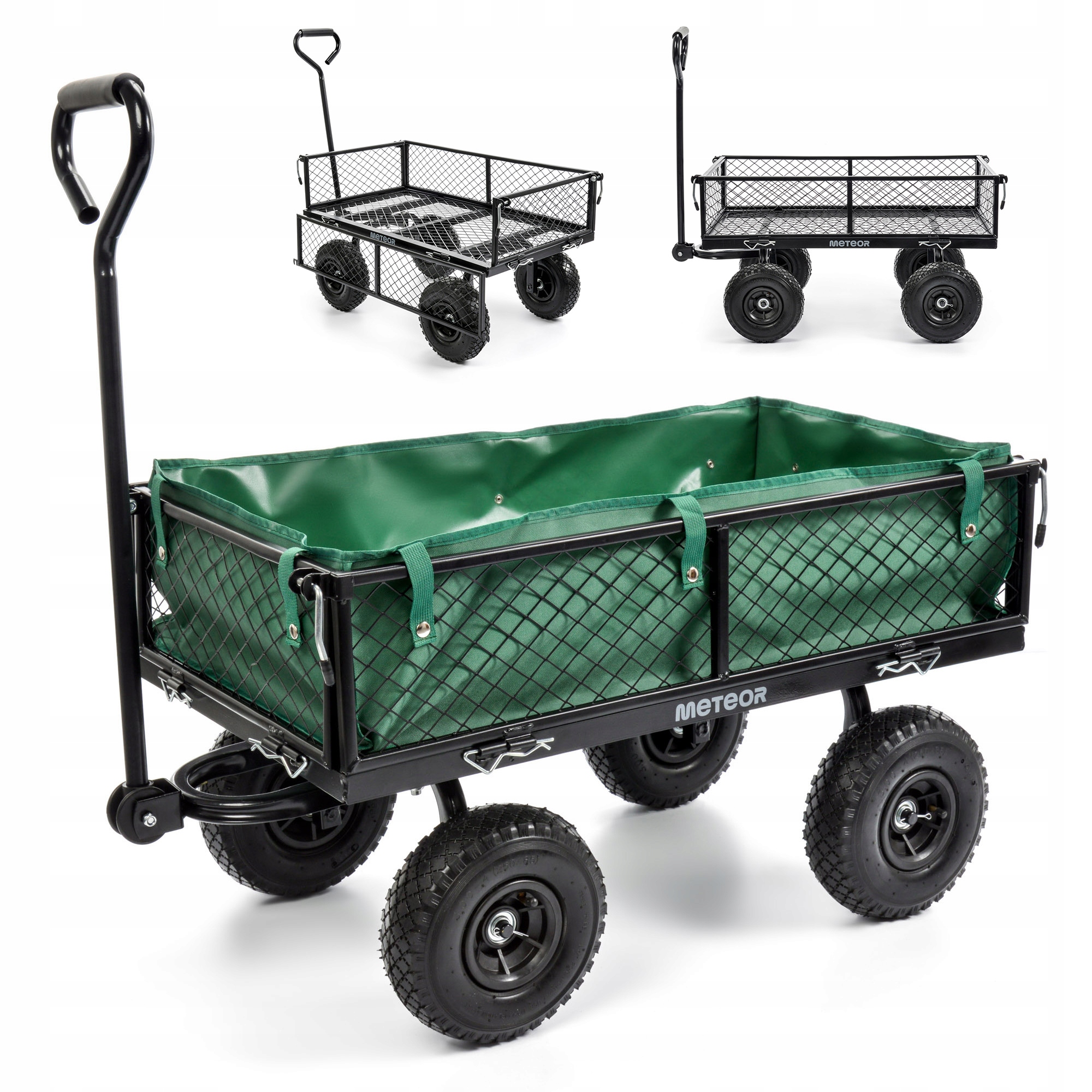 Wózek stalowy ogrodowy transportowy z plandeką składane burty Meteor 87 l