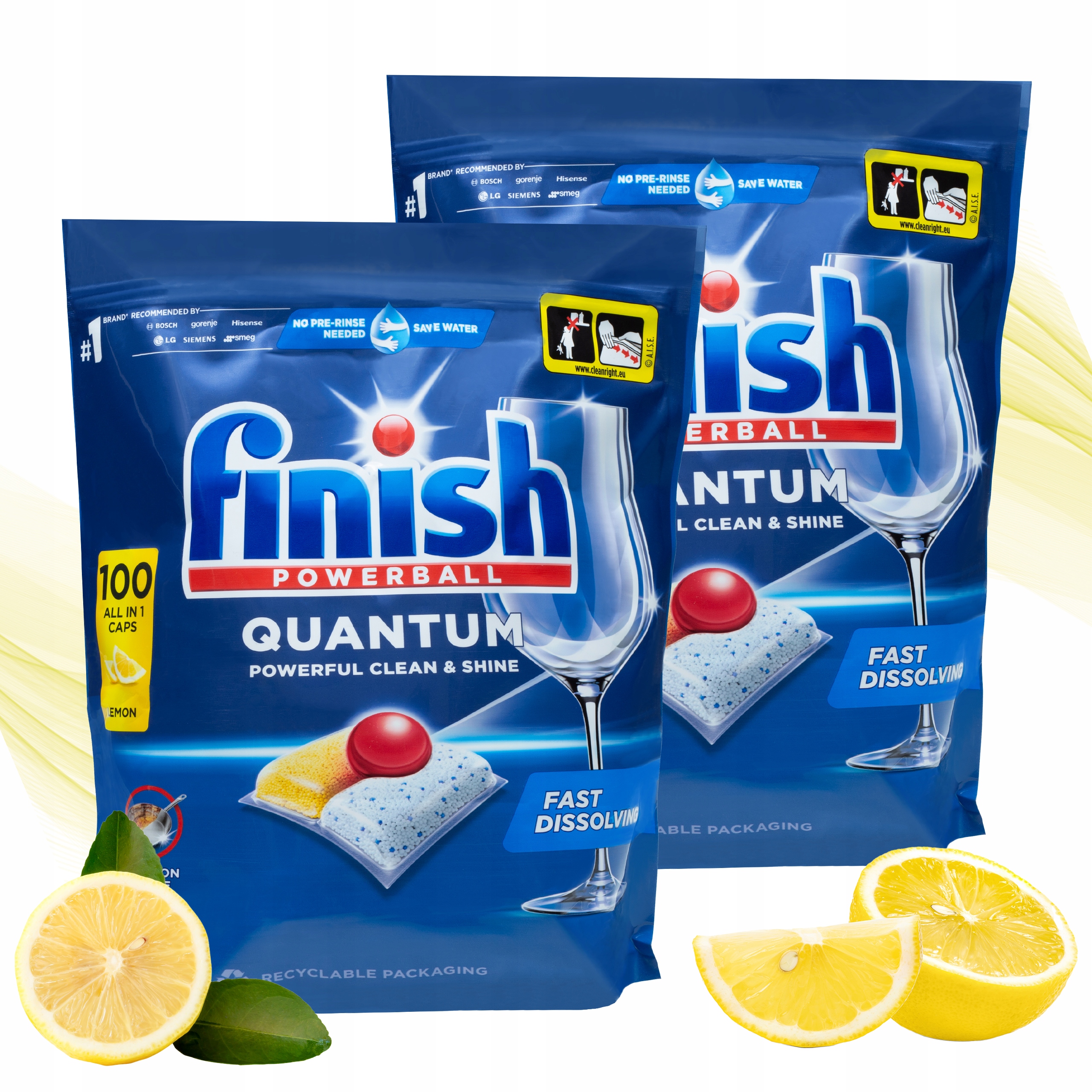 Levně Kapsle do myčky nádobí Finish Quantum all in 1 citronové 2 x 100 ks
