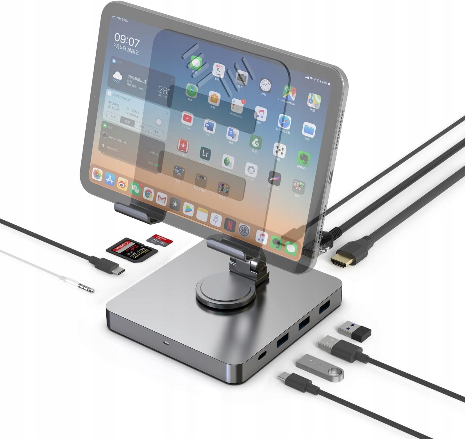 Usb C Hub 100W Do iPADU Pro Hdmi 4K Docking Station Konektor RJ45 Adaptér