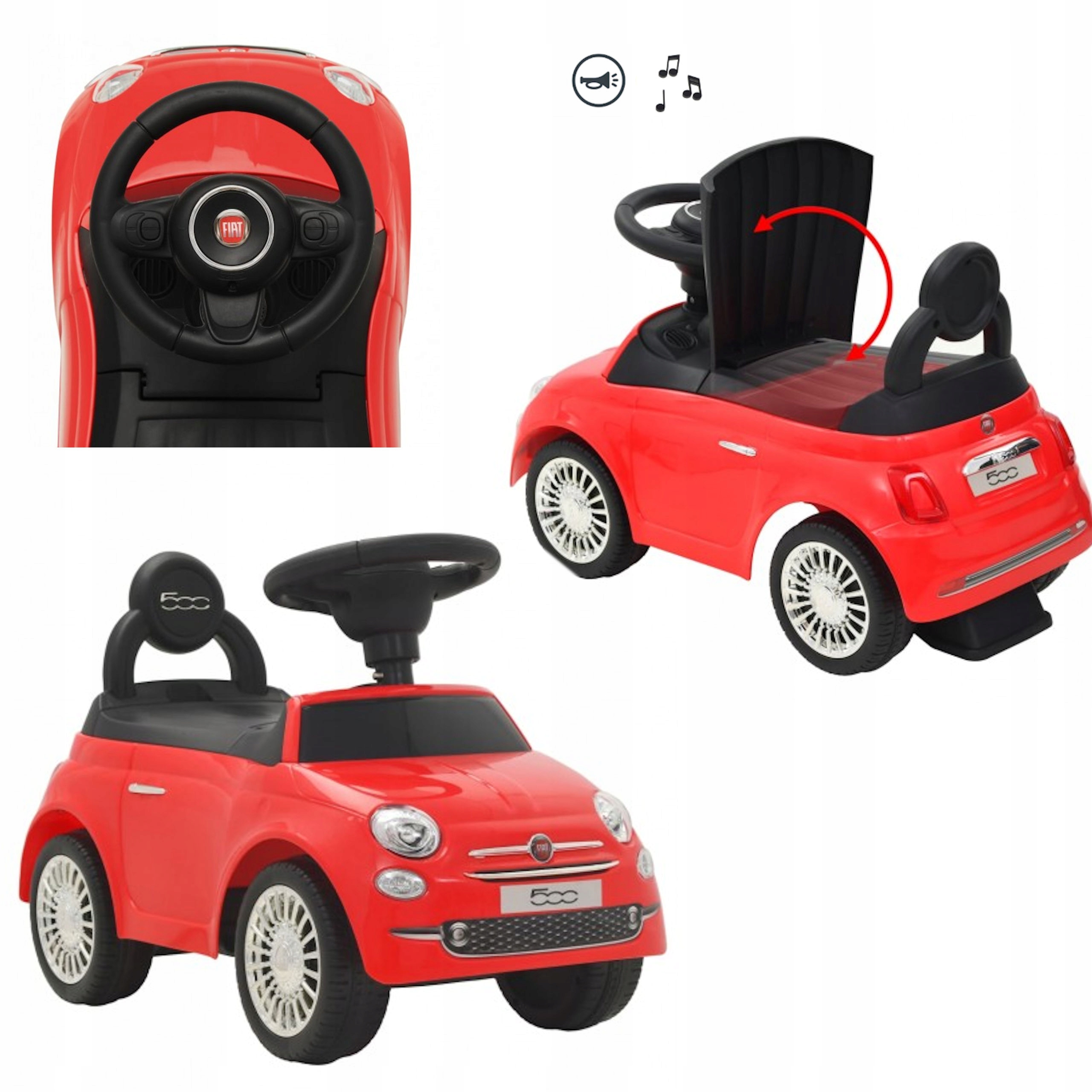 

Jeździk Fiat 500 Czerwony Coil Klakson Muzyka