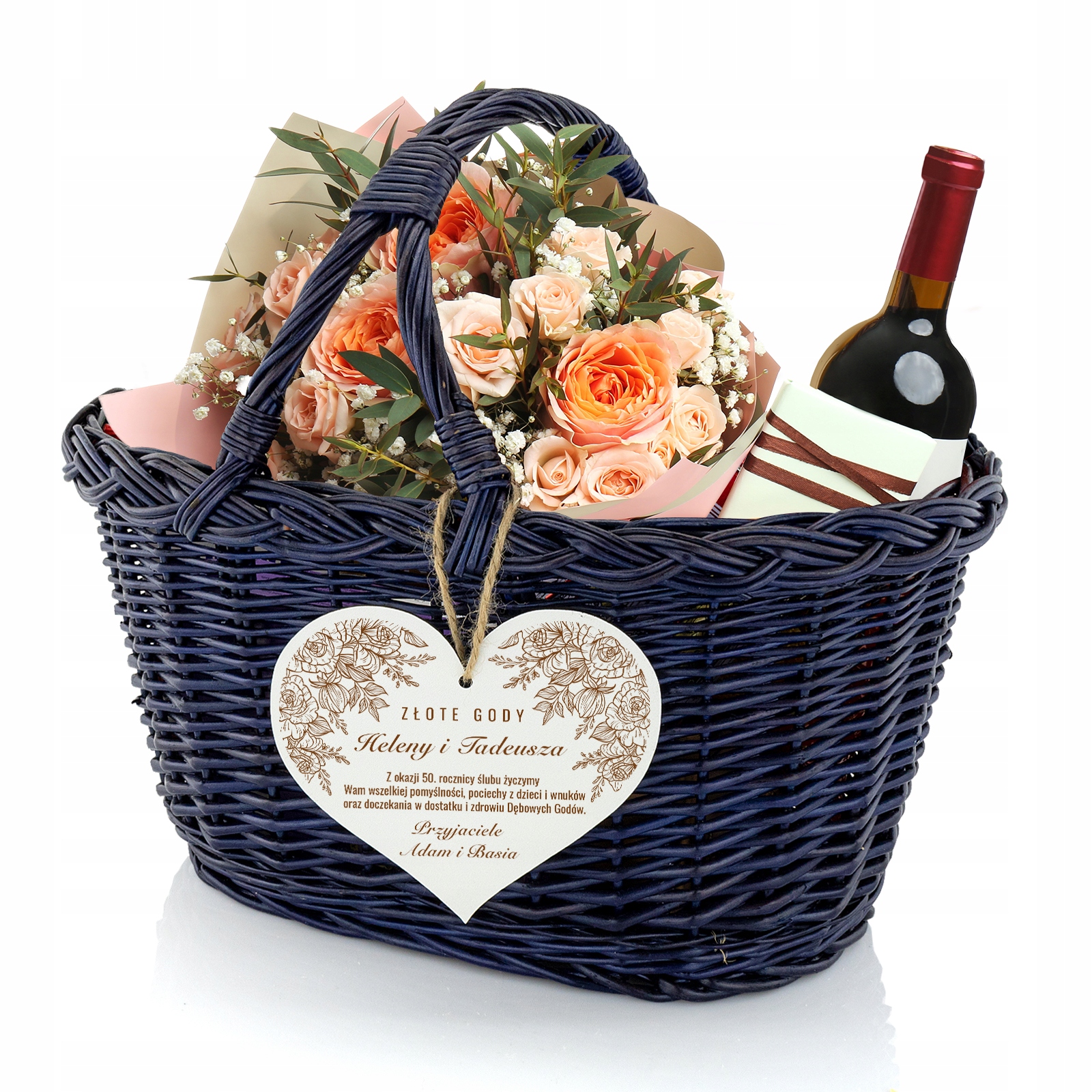 Kosz Wiklinowy z Dedykacją na Rocznicę Ślubu 30 40 50 na Złote Gody