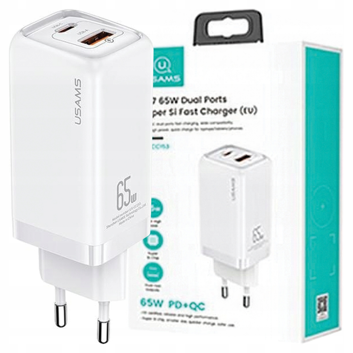 Usams Síťová Nabíječka 65W Pd, 1X Usb-c A 1X Usb Pro Telefony Iphone 12, 13, 14