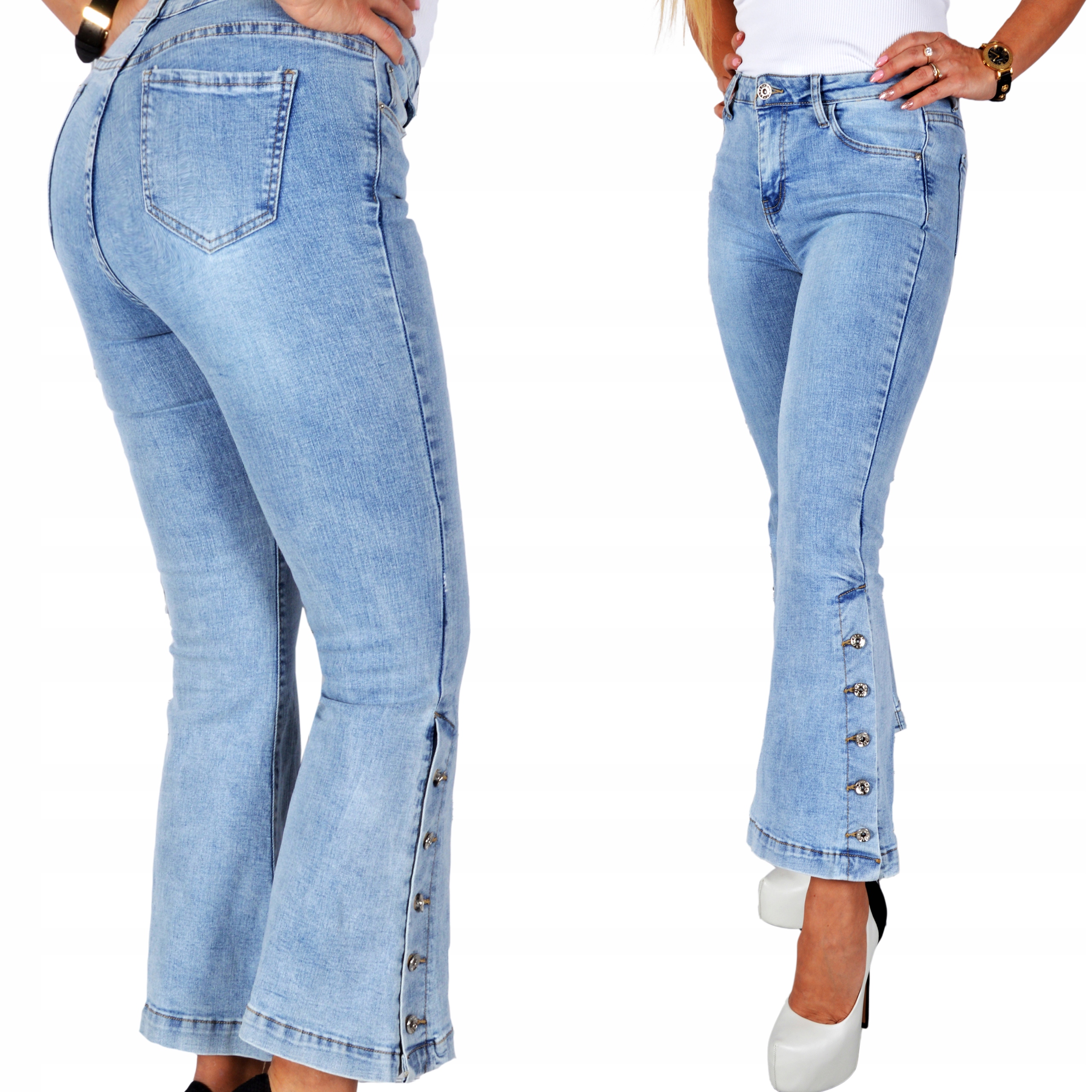 

Spodnie Jeansy Jeansowe Modelujące Dzwony Push-up#