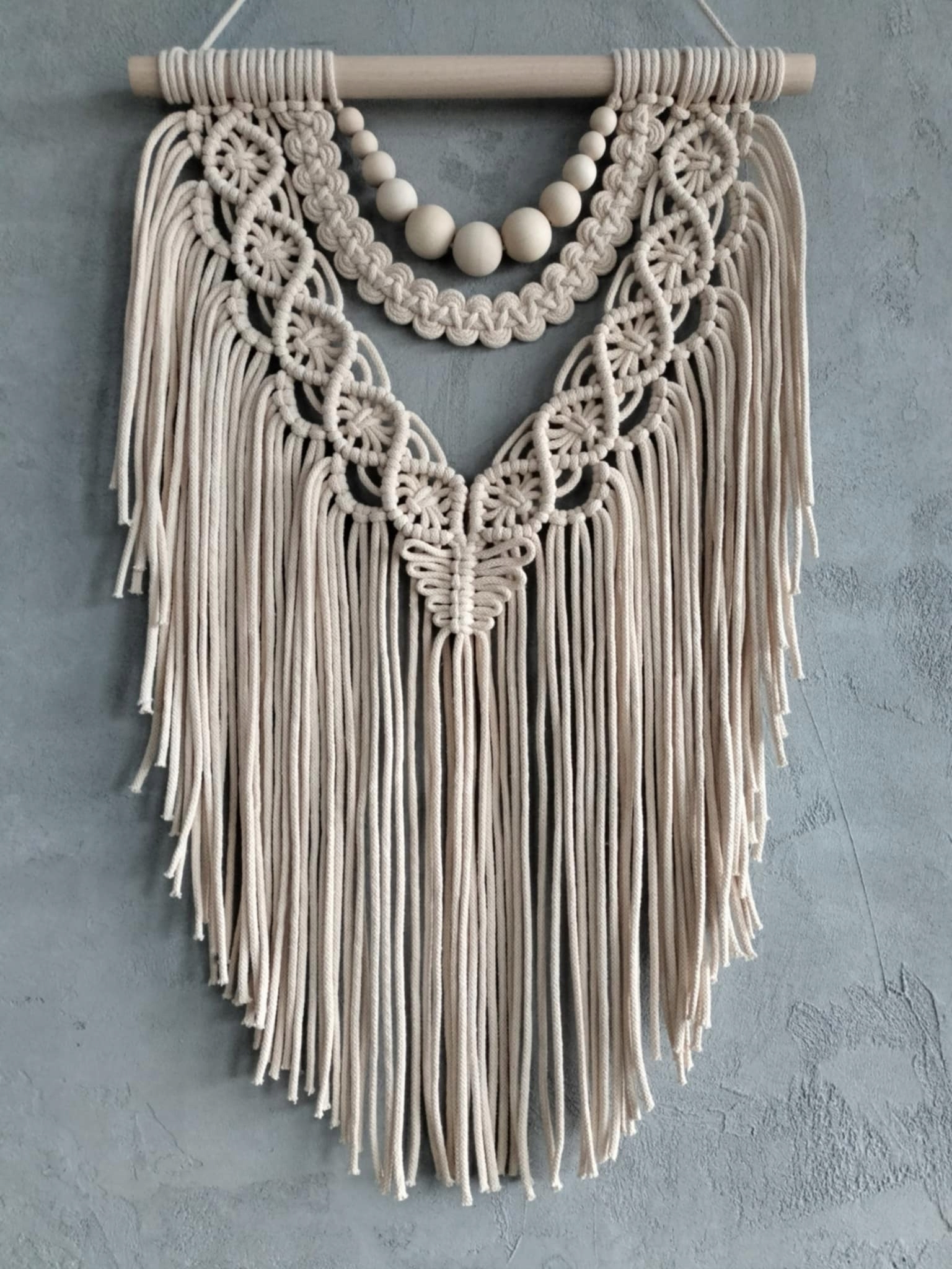 Makramé Béžová S Korály z provázku na zeď ozdoba boho