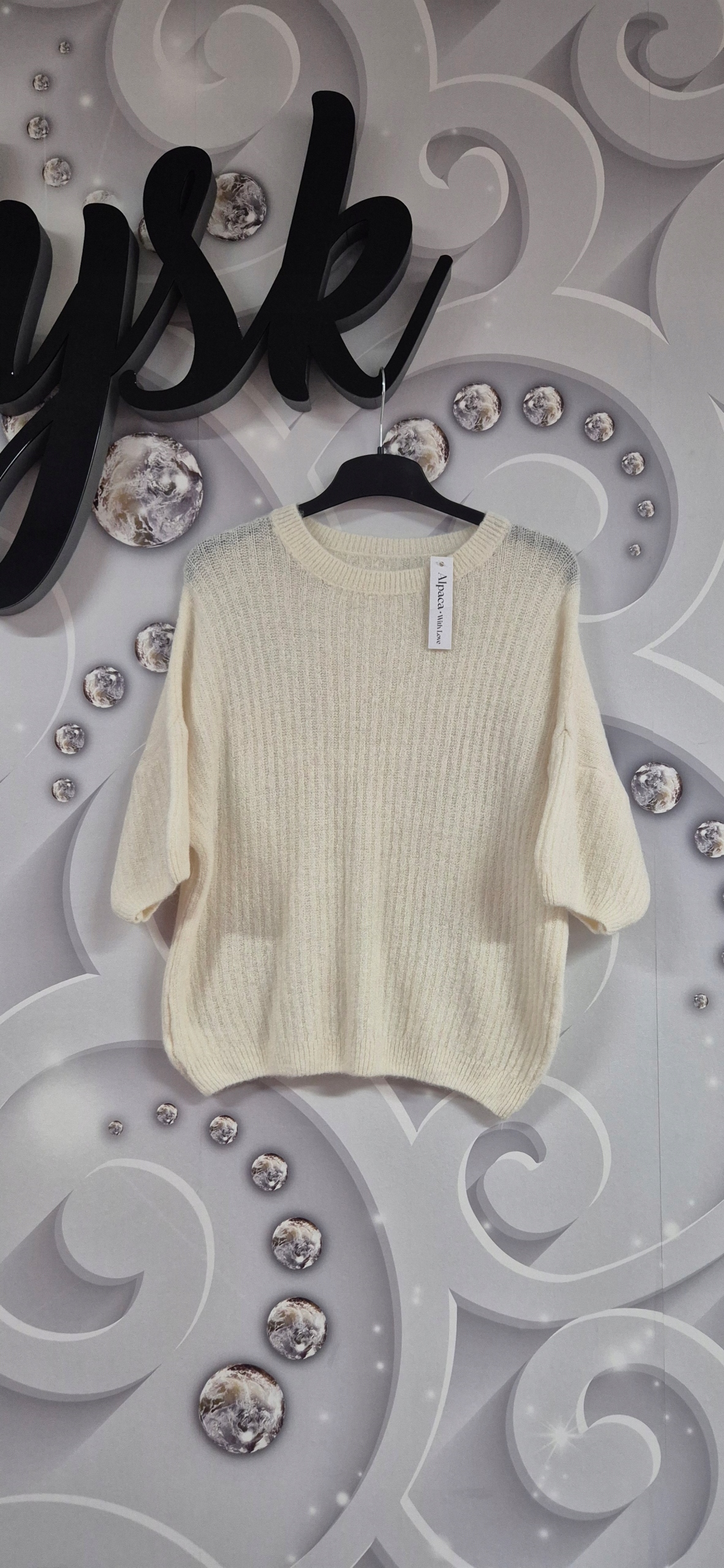 Elegantní Volný Dámský Italský Svetr Premium Baby Alpaca Uni Ecru