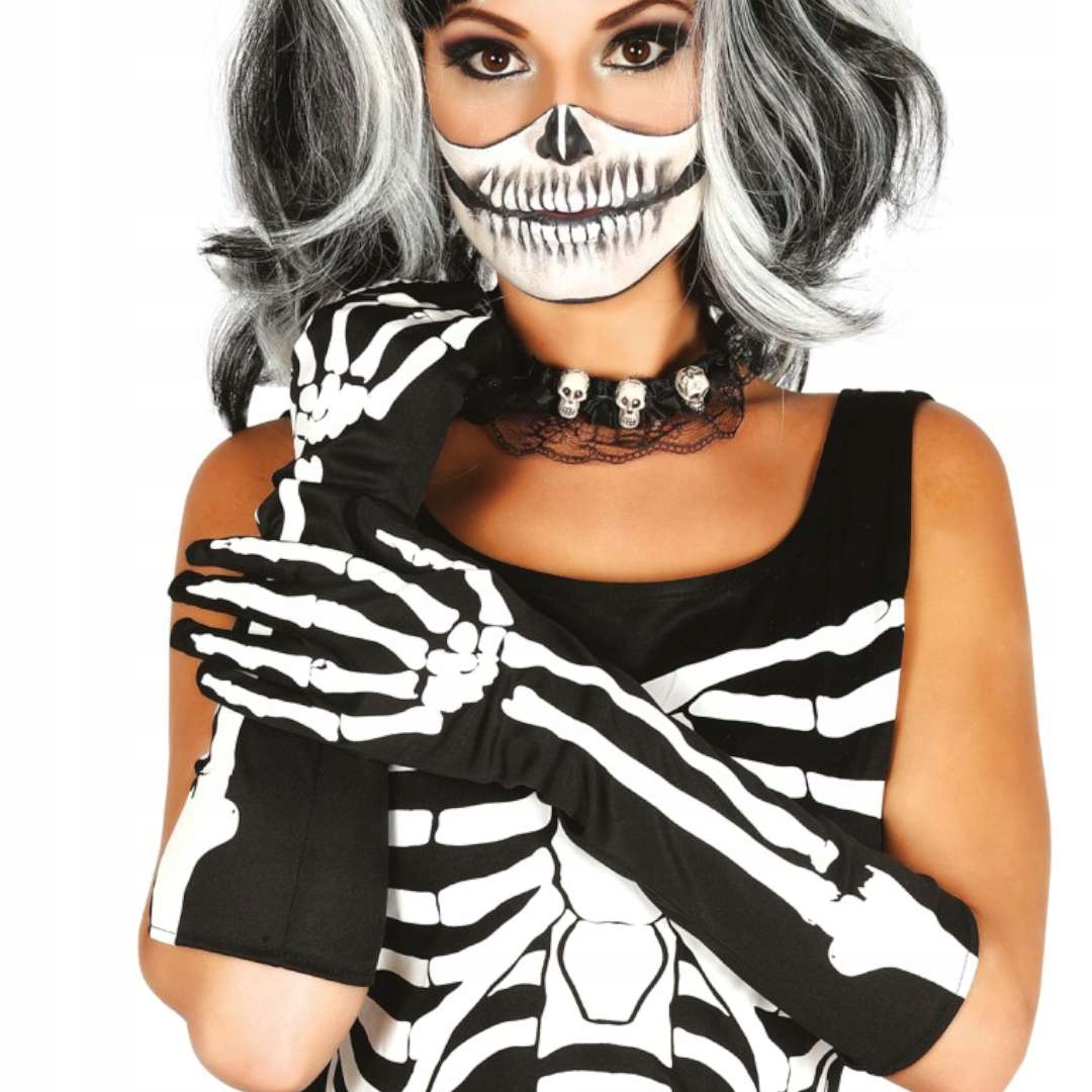 RĘKAWICZKI szkielet KOŚCIOTRUP halloween DŁUGIE