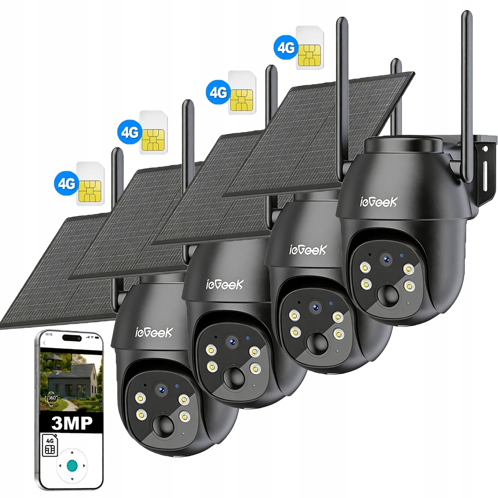 4 kusy Venkovní Ptz kamera napájená solární energií, Sim karta 4G Lte