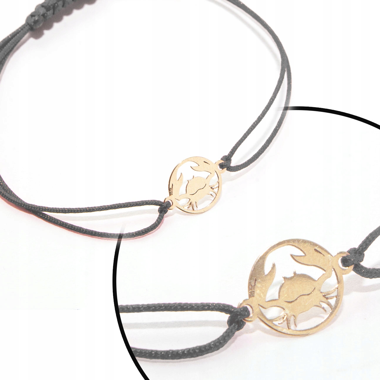 Zlatý náramek na provázku znamení zvěrokruhu rak zlato 585 černý