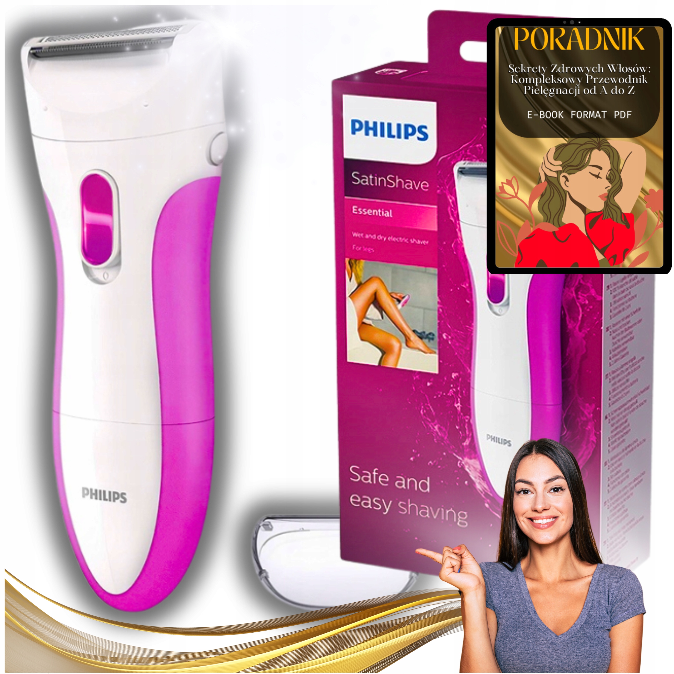 Golarka damska maszynka do golenia ciała nóg bikini Philips HP6341 Wet Dry