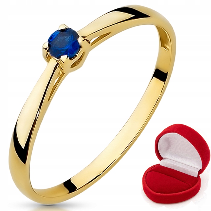 Złoty pierścionek zaręczynowy z szafirową cyrkonią 333 8K r 14