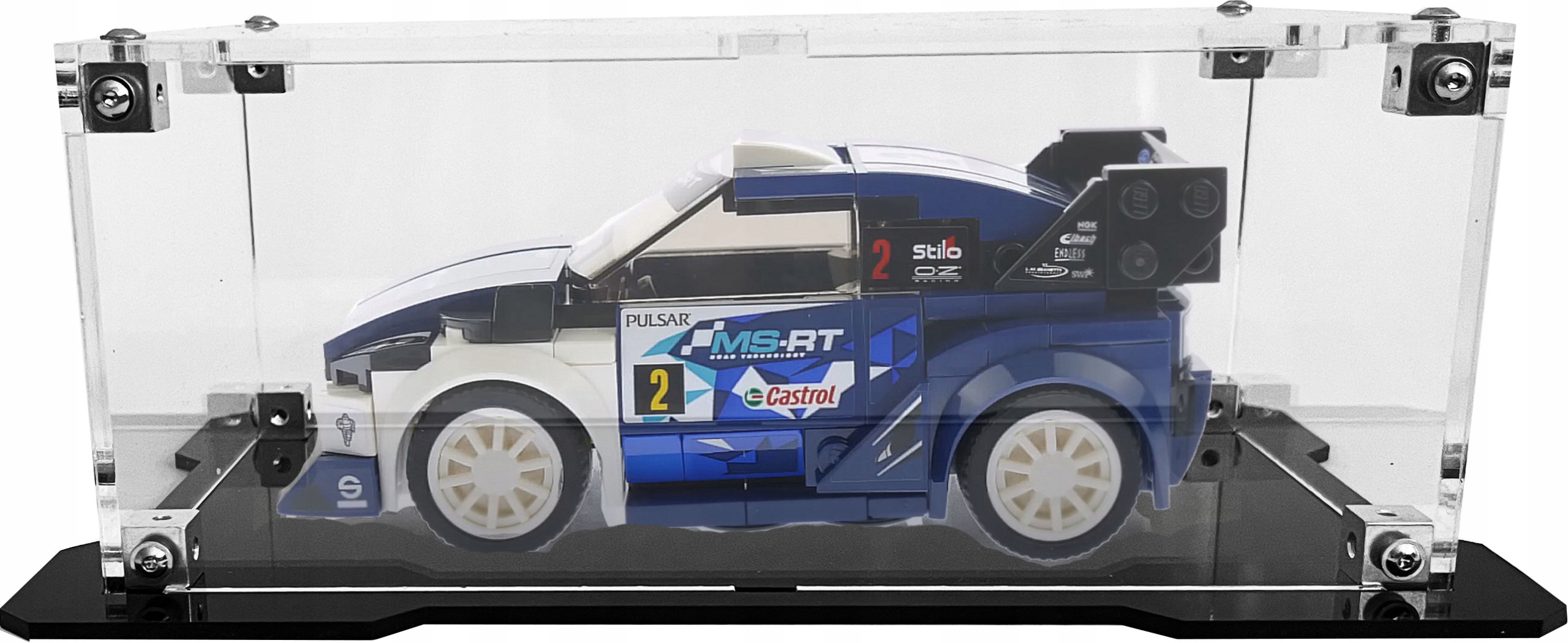 Vitrína s černou základnou pro stavebnici Lego 75885 Ford Fiesta M-Sport Wrc