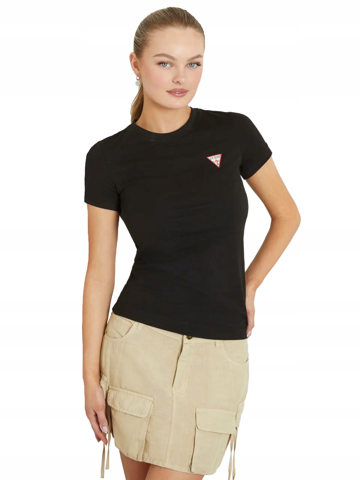 Guess černé dámské tričko klasické tričko bez vzoru hladké M