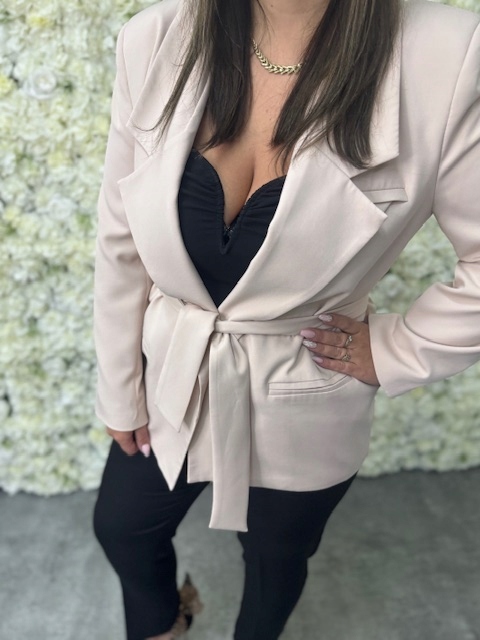 Sako oversize béžové s vázáním LilaLou plus size 42 44 46 XL XXL