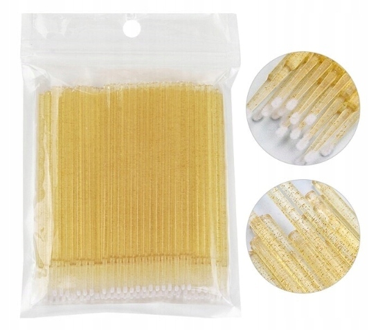Aplikatory do rzęs Microbrush Brokat Kryształ Złote 100x