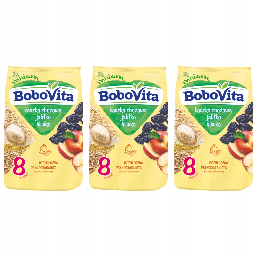 BOBOVITA Kaszka zbożowa jabłko śliwka, 3x80g