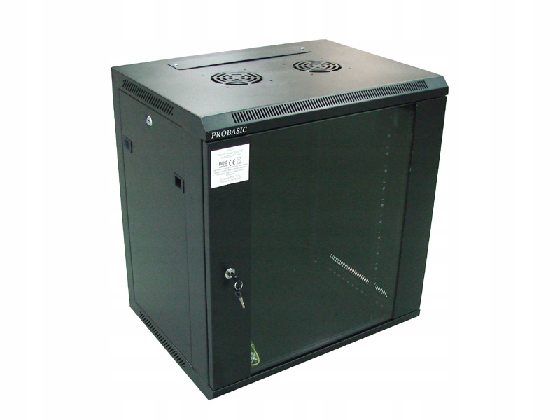 Rack 19" nástěnný Zeta 12U 600x450 RAL9004, dveře sklo k samosestavení, čer