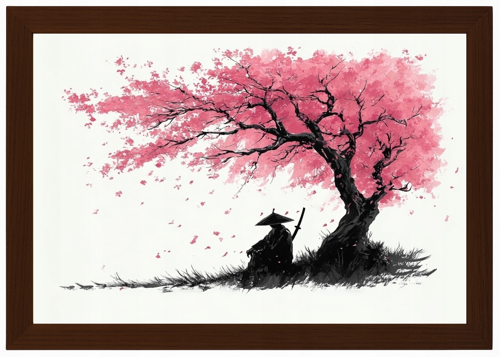 Plakát Rámeček Dřevo Grafika Asie Japonsko Višeň Sakura Samuraj 60x40