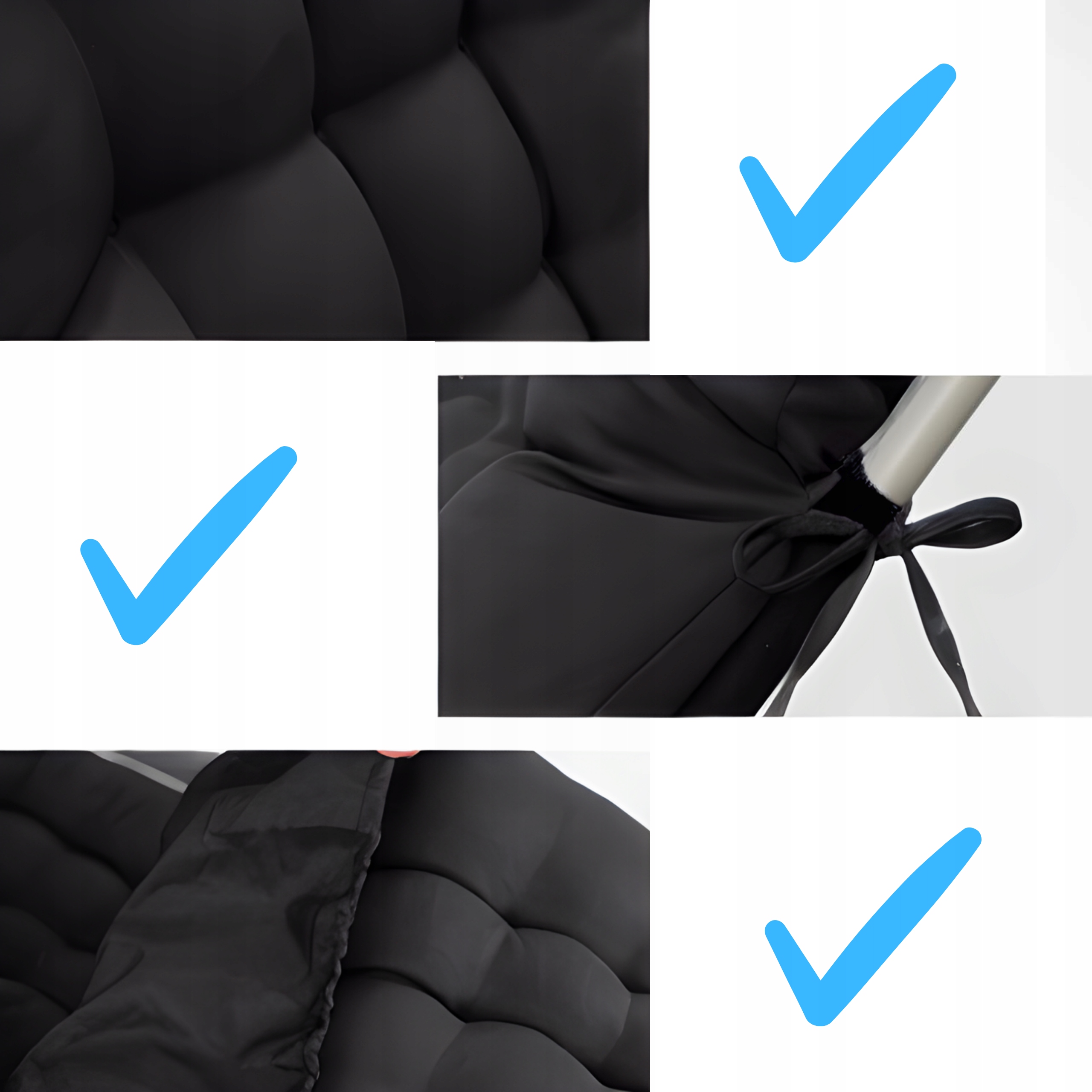 Poduszka na leżak ogrodowy GRUBA MIĘKKA WYGODNA 160 x 50 cm CZARNA PIKOWANA Kolor czarny