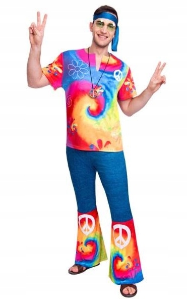 Kostým Hipisa 60. léta XL 70. ročník Kostým pro děti s květinami Barevný Hippie
