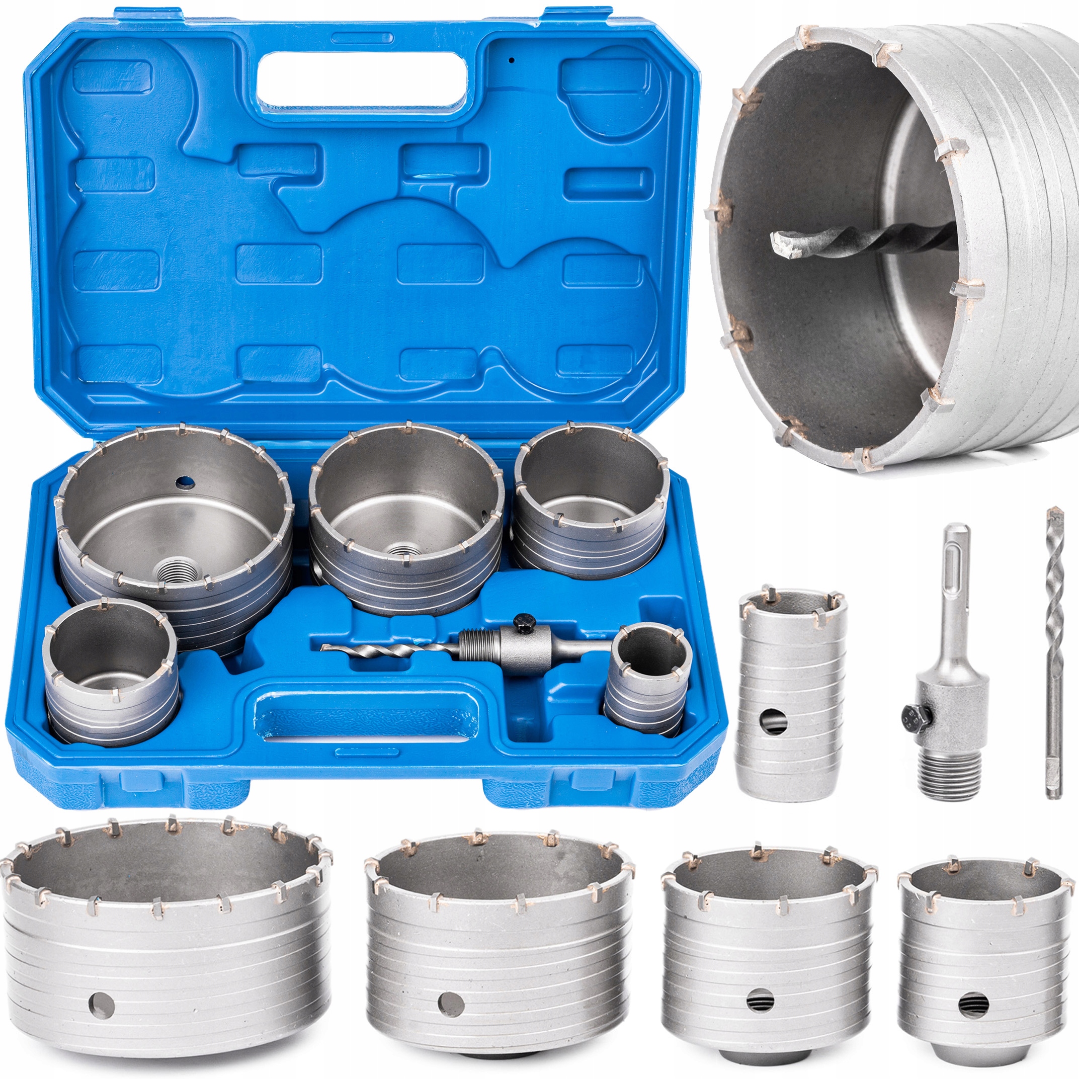 Zestaw Frezów Otwornic Do Betonu Muru 7EL Koronka Widia Walizka 40-120MM