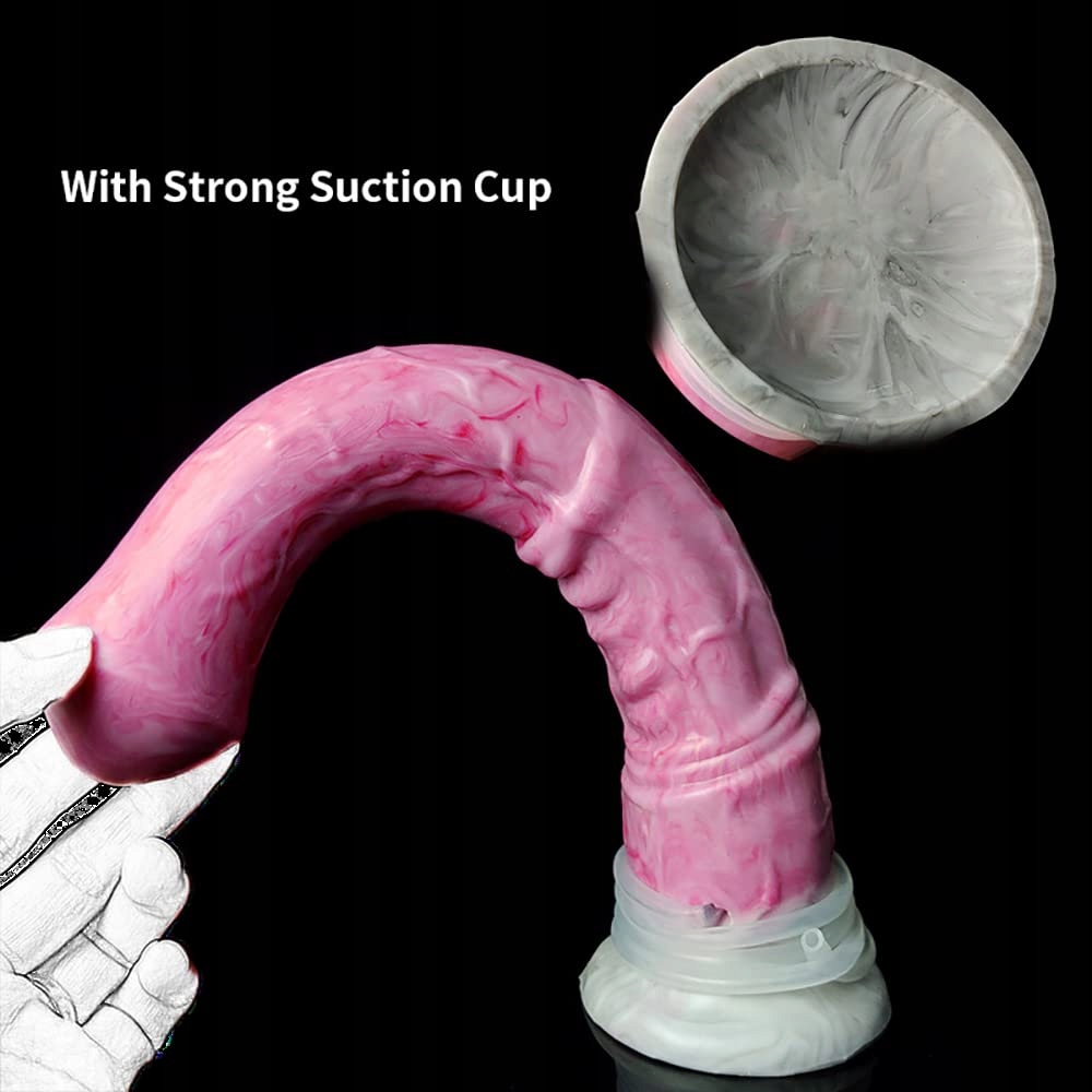 KUAECR Realistyczny Dildo Koński XL Silikonowy Z Przyssawką Czerwono Szary — miniatura 5