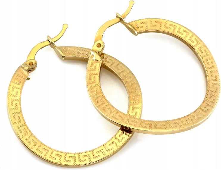 Náušnice zlaté kruhy 585 s řeckým vzorem 31 mm, anglické jako dárek pro ně