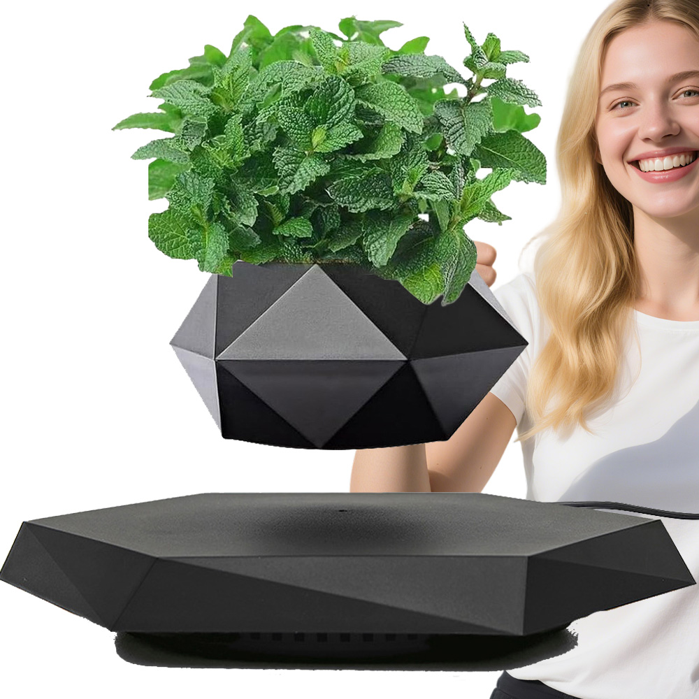 Magnetická Levitujúca Kvetináčka 360° Otáčky Moderná Dekorácia Drevo