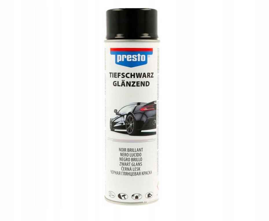 Presto lakier akrylowy czarny połysk 500ml spray