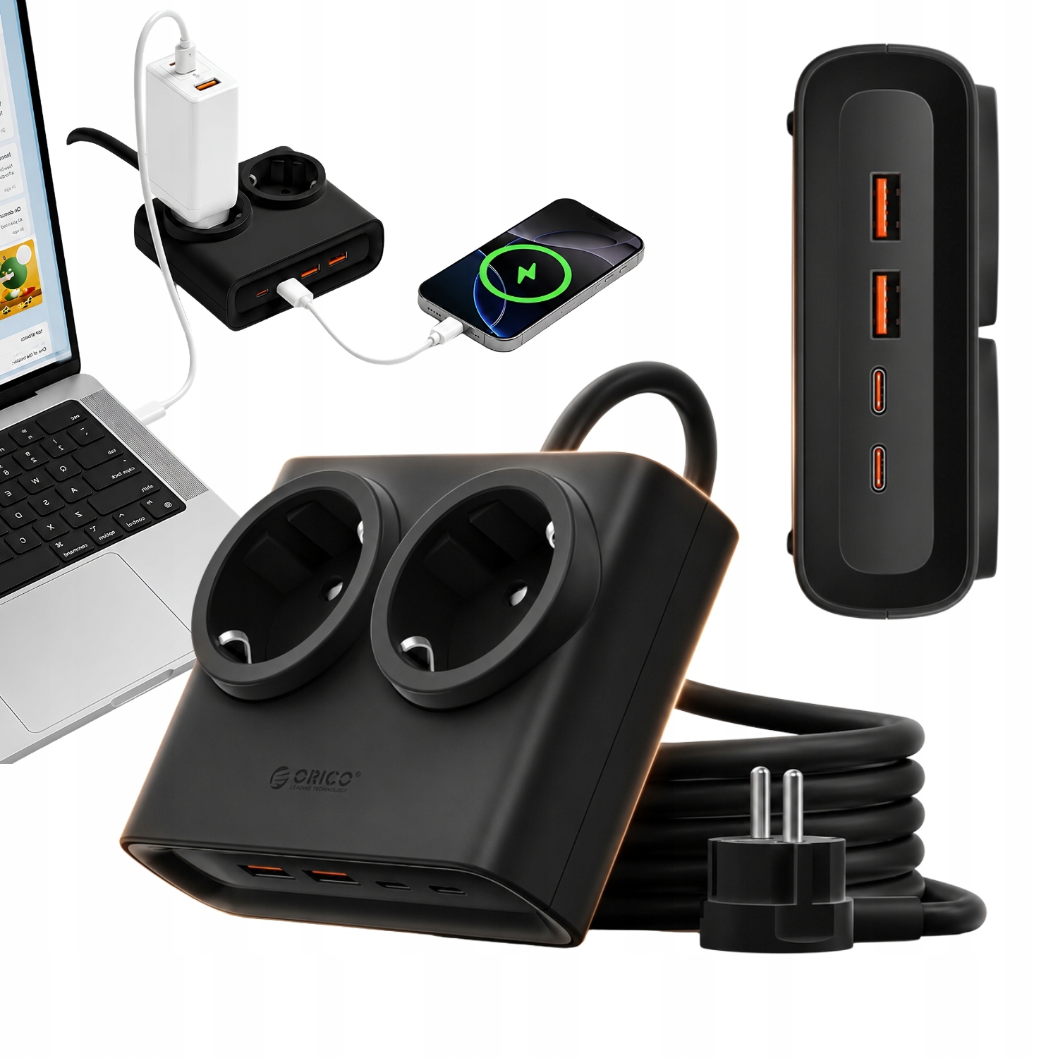 Listwa zasilająca przedłużacz Orico 25W 6w1 2xAC 2xUSB-A 2xUSB-C czarna