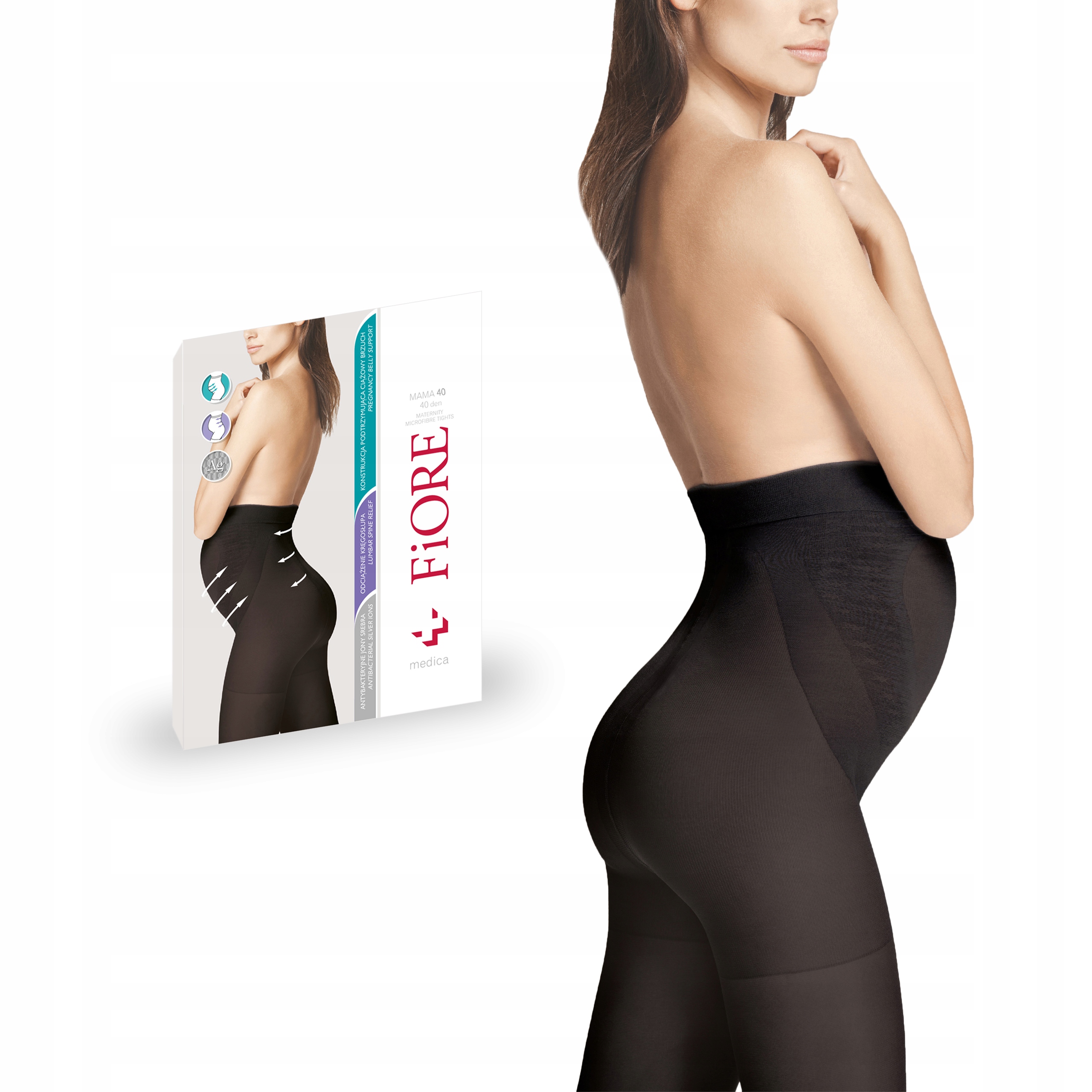 Fiore Mama wspierające rajstopy ciążowe 40 den Silver Fresh black 3-M
