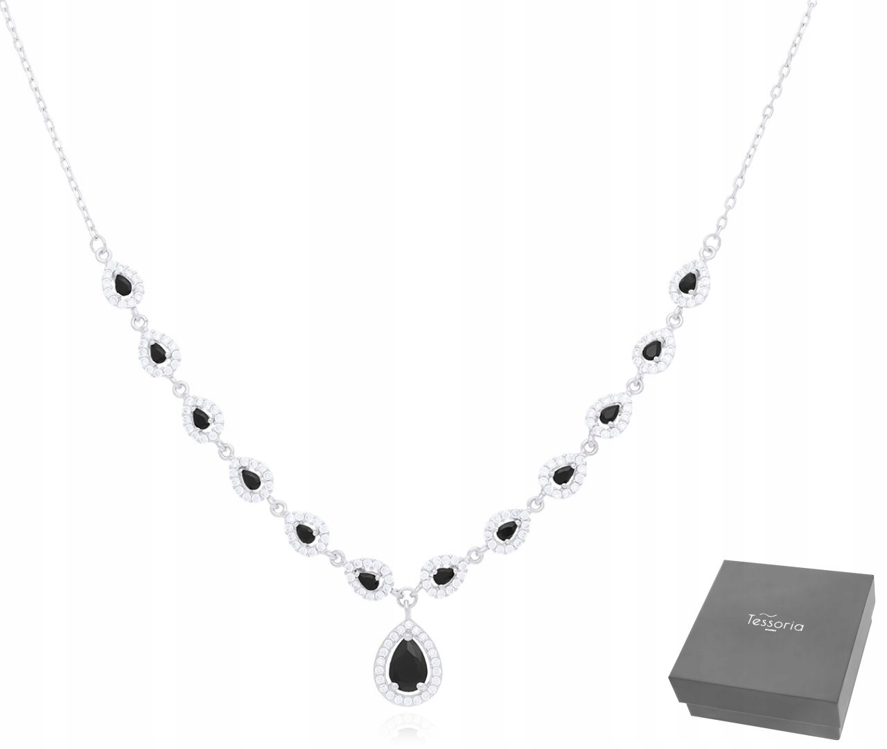 Stříbrný Náhrdelník S Černobílými Zirkony , Elegantní ryzost 925