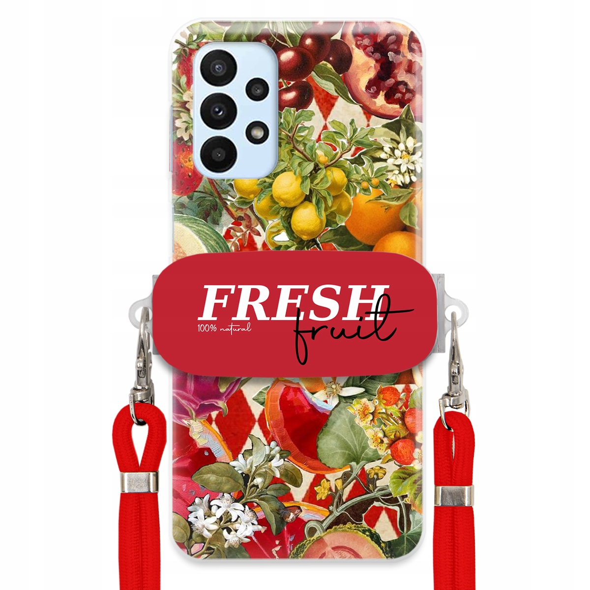 Pouzdro pro Samsung A23 5G Červené Crossbody vodítko Držák Fresh Fruit Ovoce