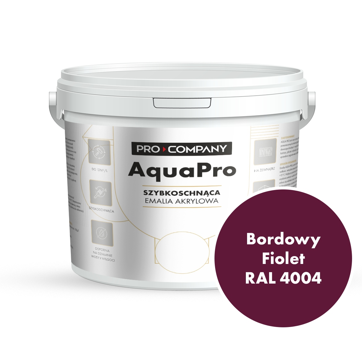 Aqua Pro Emalia Akrylowa Szybkoschnąca 4,5L Bordowy Fiolet Ral 4004