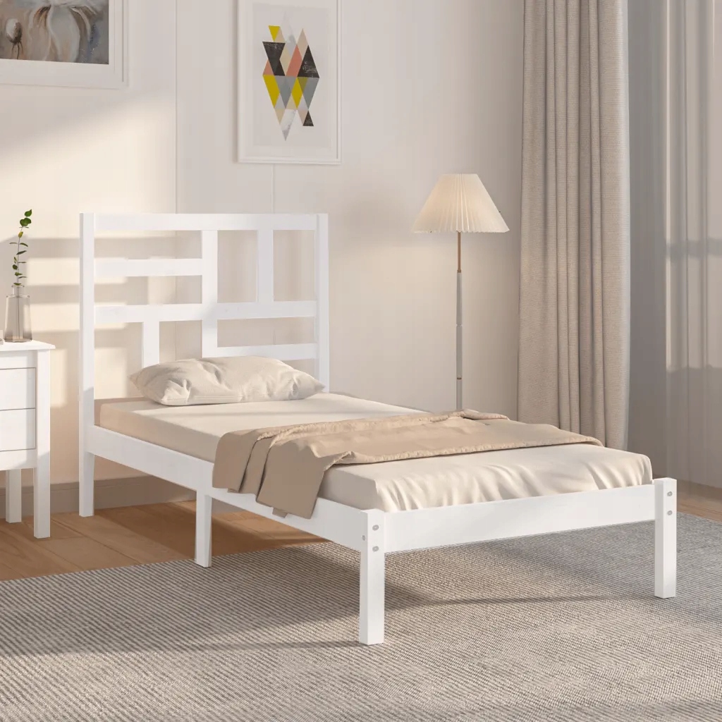 Rám postele bílý masivní dřevo 100 x 200 cm Bílá 3105941