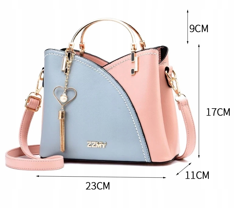 piękna Torebka kuferek brelok SERCE złoty CZARNA Styl miejski