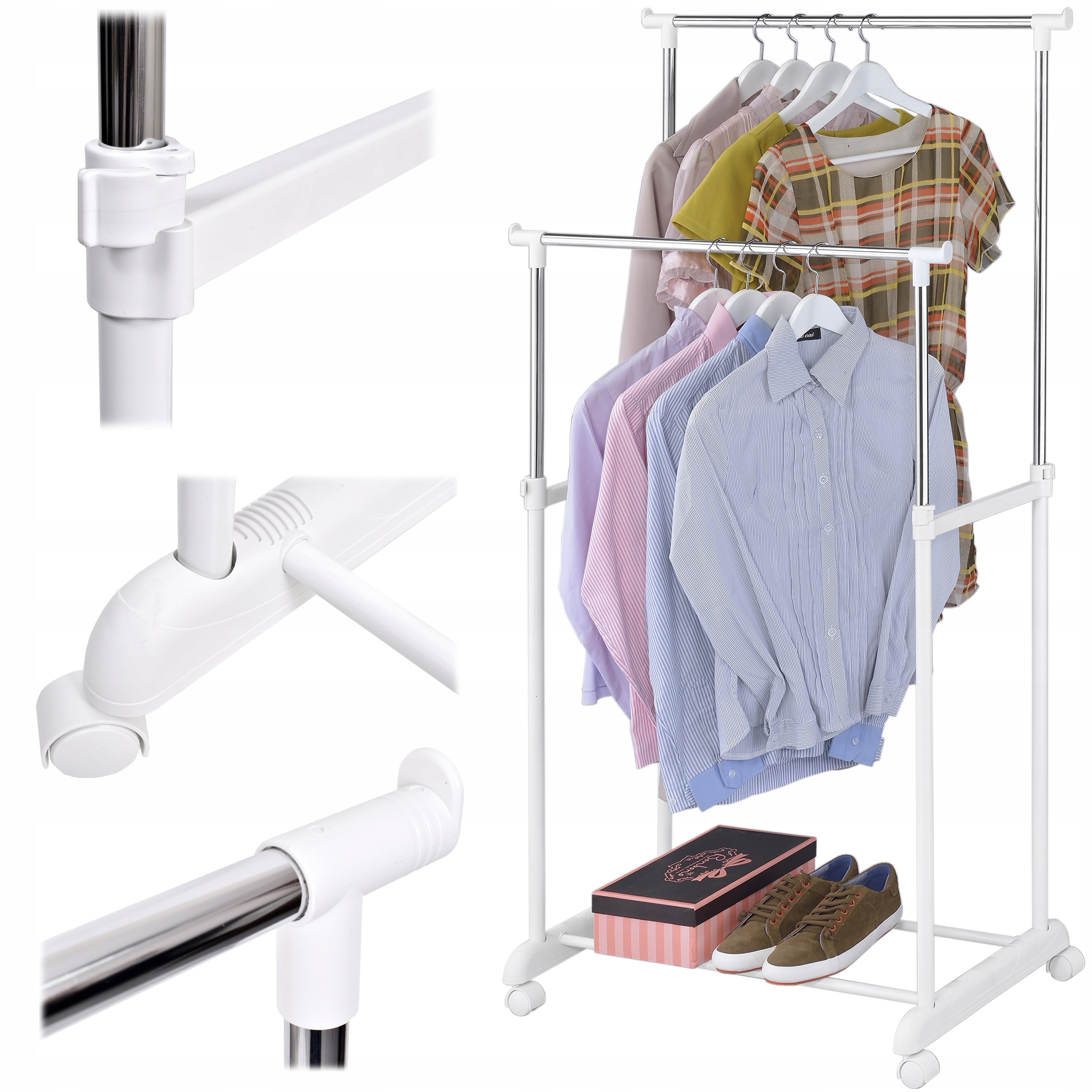 

Wieszak Stojący Na Ubrania Podwójny Stojak Biały