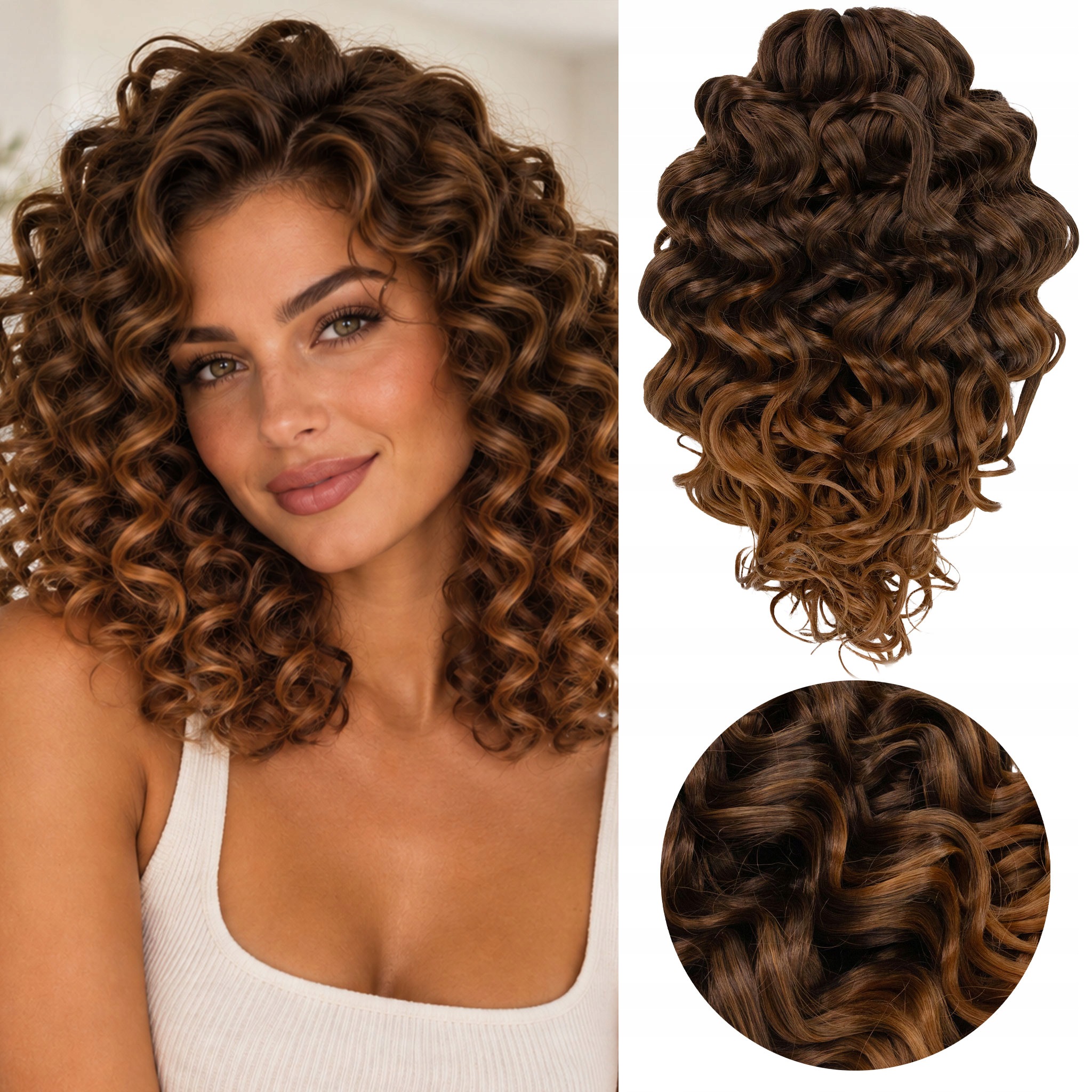 Włosy syntetyczne sztuczne loki sprężyny Afroloki Bogna Max brąz ombre 30cm