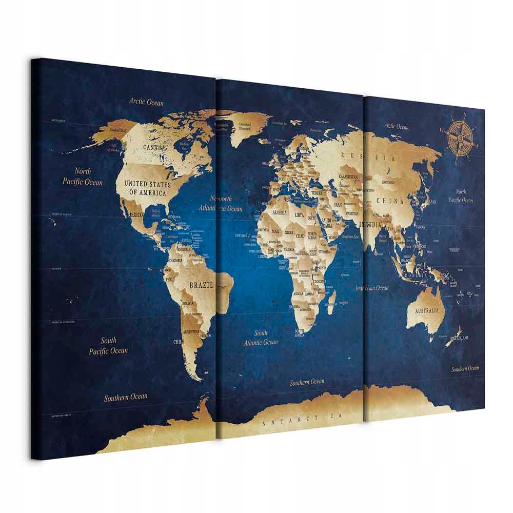 Obraz Triptyk Mapa Světa 90x60 cm k-A-0107-b-m