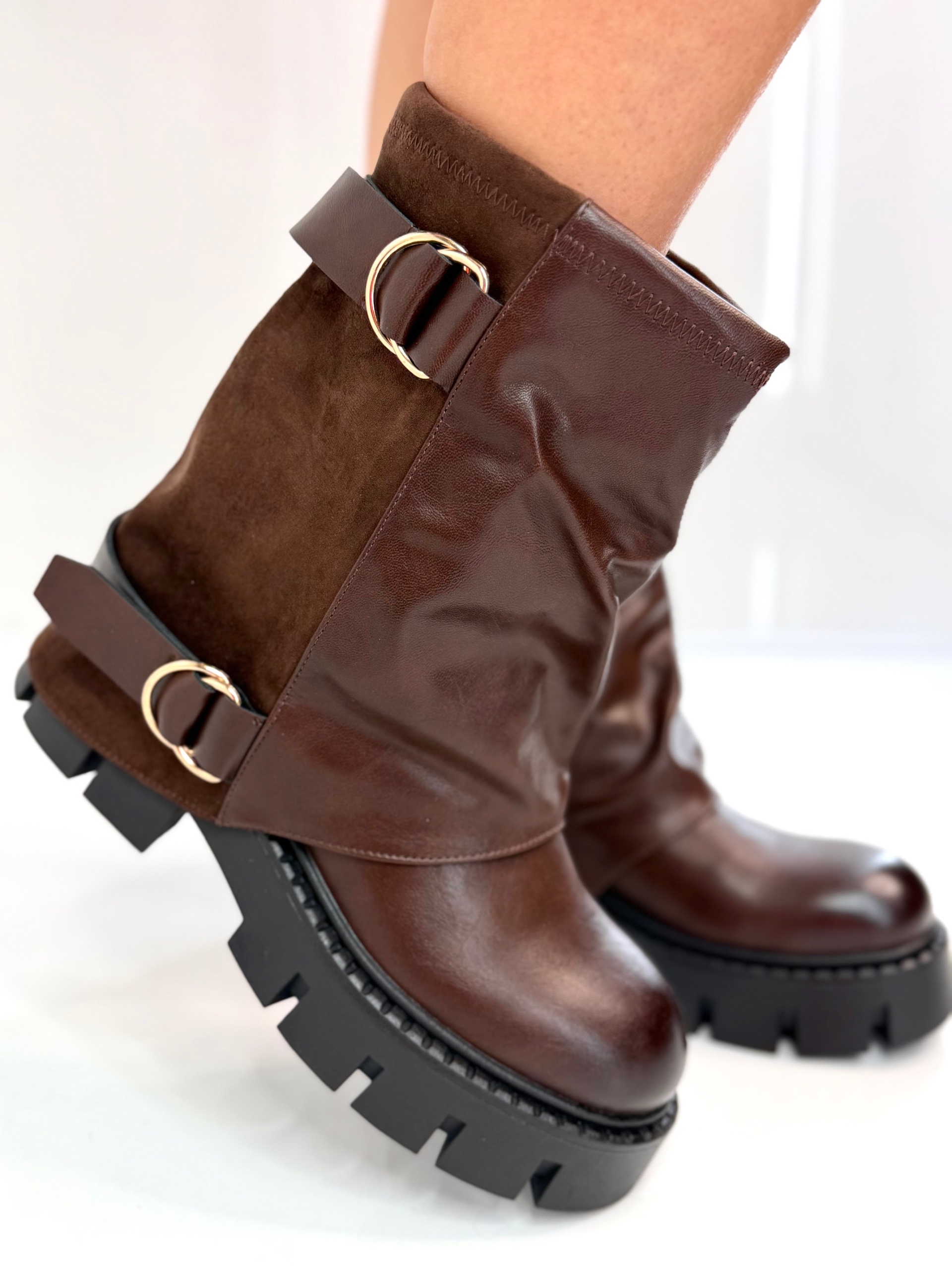 Kotníkové Boty Workery Zimní Zlatá spona Čokoláda Vel 40 Výprodej!!