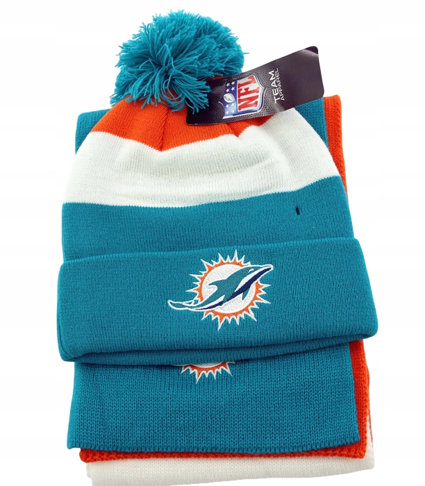 Pánská mládežnická sada Čepice Zimní šála Šála Výšivka Nfl Miami Dolphins