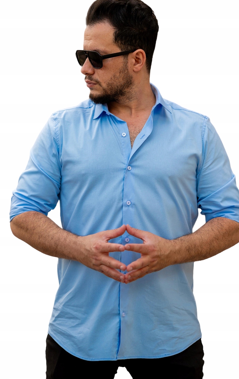 Elegantní Klasická Pánská Košile Hladká Modrá 3XL